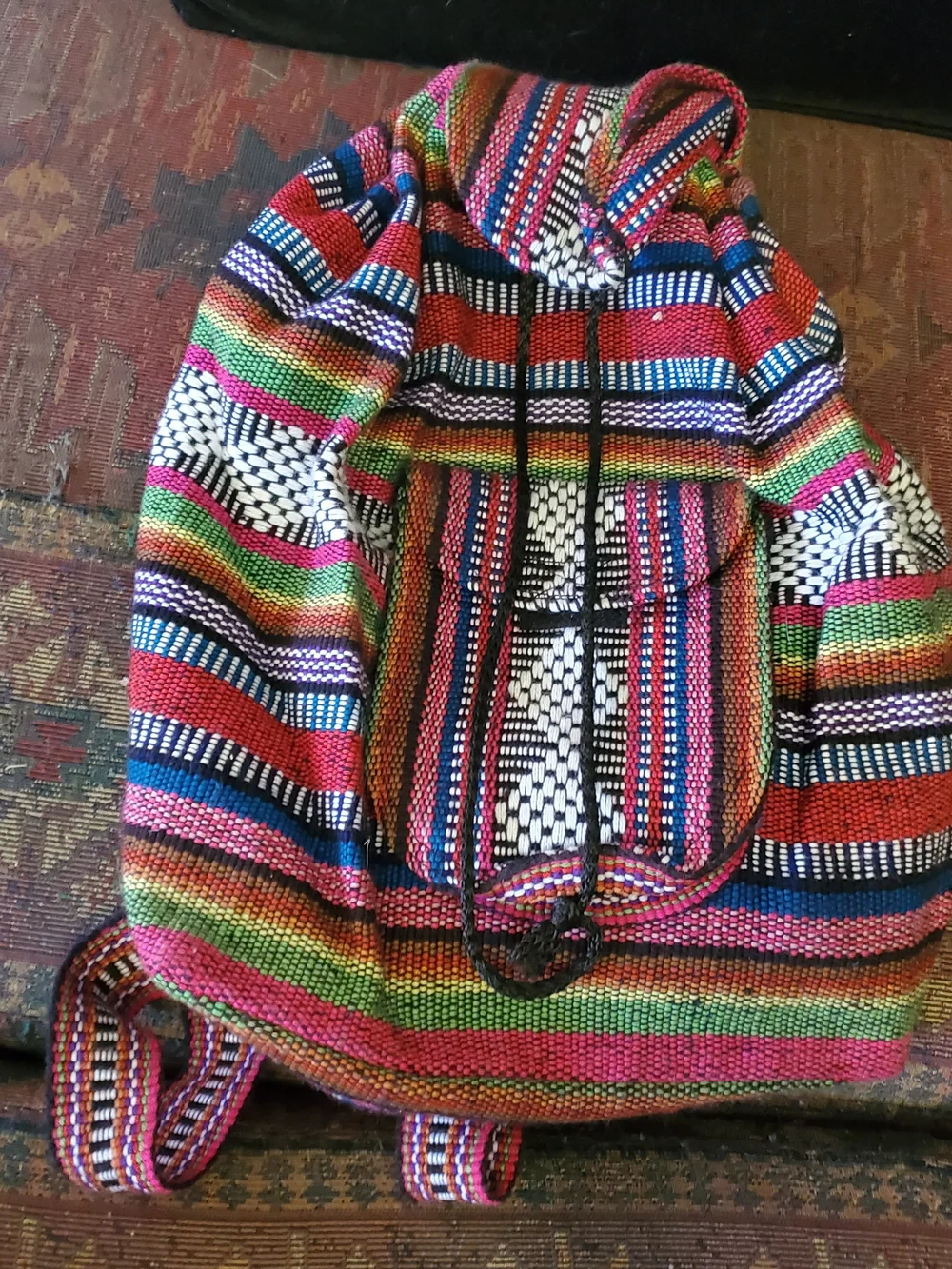 Colorful Striped Woven Women's Backpack - Multicolor D